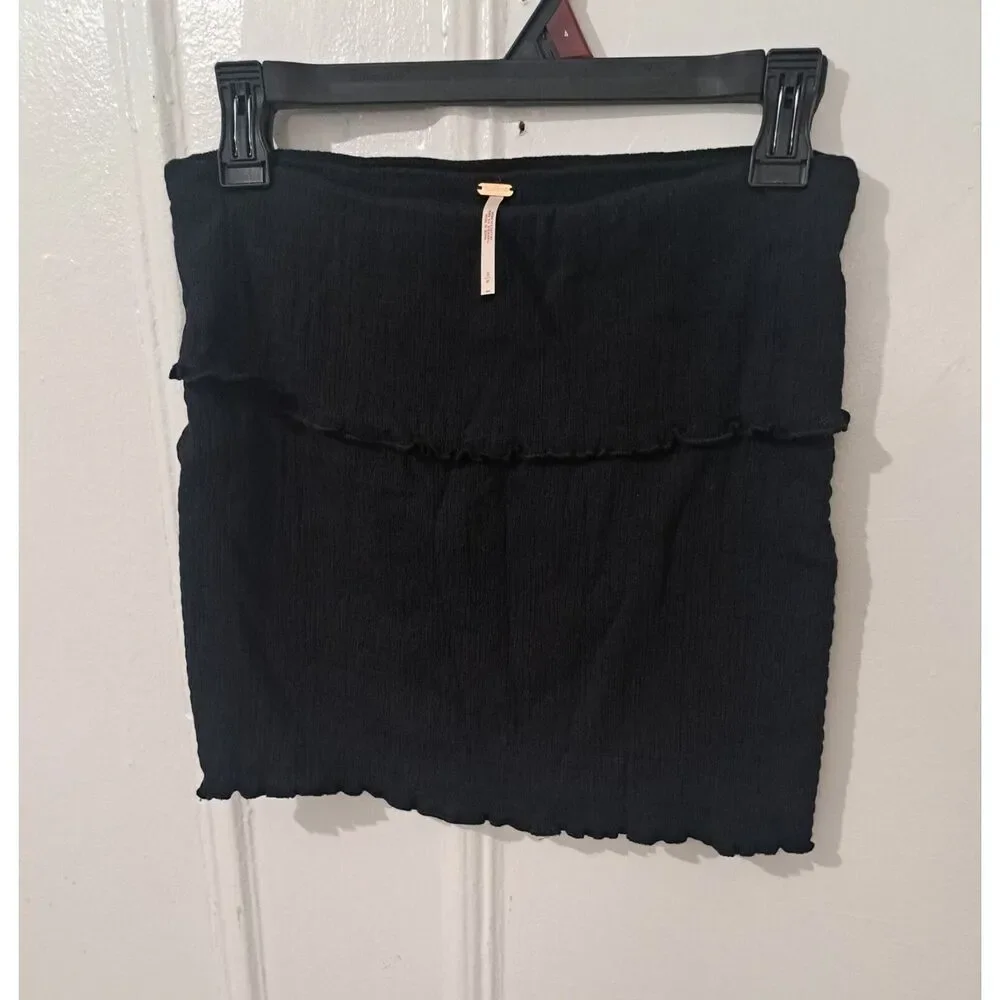 Free People Womens Small black mini skirt folded waist stretch